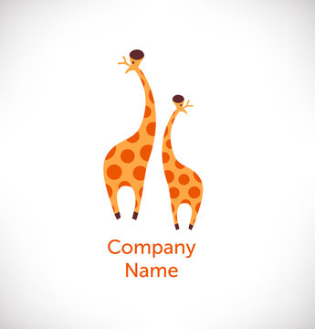 Logo vector with funny giraffes. Isolated icon, sign, logotype concept