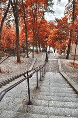 Fototapeta na wymiar Staircase of Montmartre in autumn time.