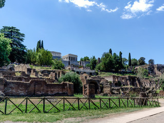 Obraz premium View of the Roman forum ruins with a very blue sky slightly cloudy