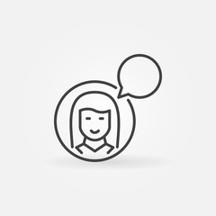 Woman with speech bubble icon. Vector talking or speaking concep