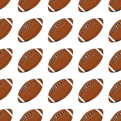 Football, rugby ball seamless pattern hand drawn sketch, vector illustration