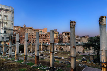 Panoramic view of the ruins of the Trajan's Forum in Roma, Italy