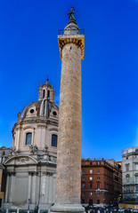 Fototapeta na wymiar Vertical view of the Trajan column and the church called 