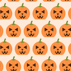 Template of seamless pattern with carved pumpkins. Concept of Halloween illustration.