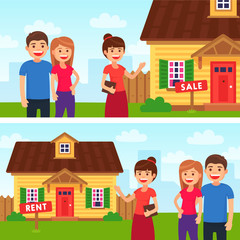 Obraz na płótnie Canvas Realtor. Buying a home. Vector illustration in cartoon style