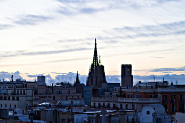 Naklejka premium sunset over barcelona