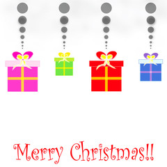 merry christmas card with gift boxes isolated on white background