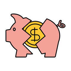 Obraz premium banking piggy broken coin dollar crisis vector illustration