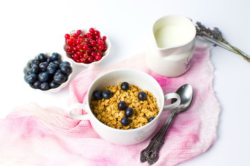 Granola muesli with berry fruit in bowls
