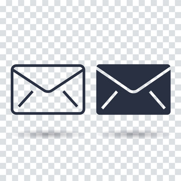 email icon Flat. Outline email icon isolated on grey background. Open envelope pictogram.