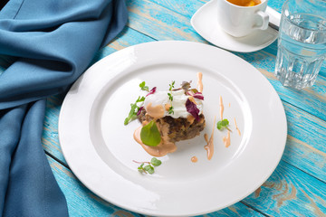 Meat cutlets on a wooden board