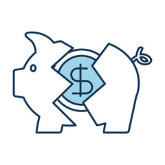 banking piggy broken coin dollar crisis vector illustration
