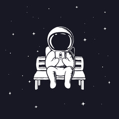 astronaut with mobile phone