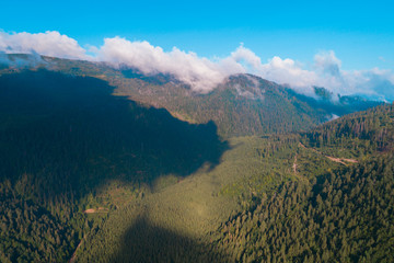 Obraz premium Aerial view of Carpathian mountains. Ukraine, Europe. Concept ecology protection.