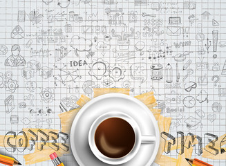 Infograph background template with a fresh coffee on table with infographic design