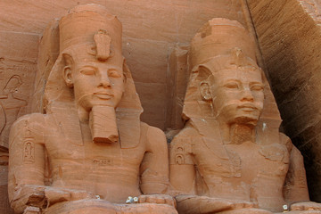 Close up of two pharaoh heads , Egypt