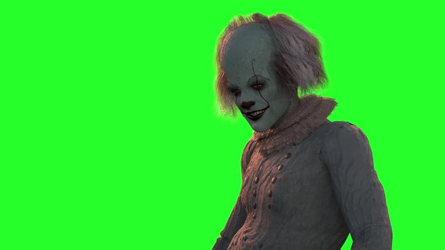 scary Halloween clown 3D render on a green background