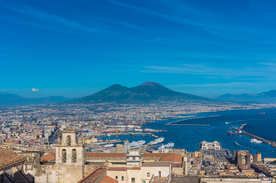 Naples (Campania, Italy) - The historic center of the biggest city of south Italy. Here in particular: the landscape with Vesuvio mountain and the sea