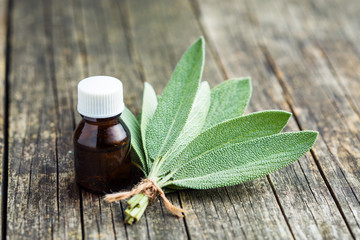 Bottle of essential sage oil.