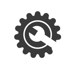 Gear with wrench icon. Vector illustration.