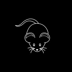 Stylish icon of a white mouse for web and print. Minimalistic symbol of the home of a rodent mouse or rat black and white vector illustration