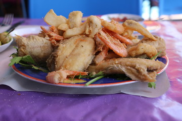 Shrimp on a plate on a table