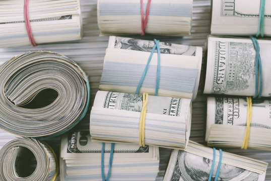 Rolls of hundred US Dollar bills