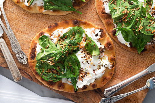 Spinach Yogurt Flatbread Naan Pizza