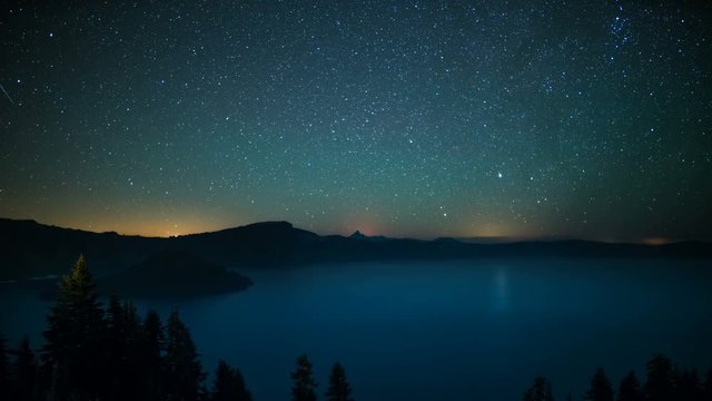 Aurora and Perseid Meteor Shower in Crater Lake National Park Oregon USA