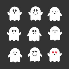 Collection of vector cute ghosts. Flat icons for web, print, mobile apps design