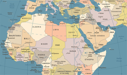 North Africa Map - Vintage Vector Illustration