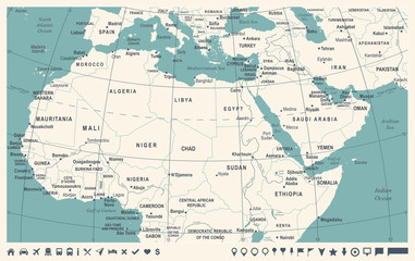 Fototapeta na wymiar North Africa Map - Vintage Vector Illustration