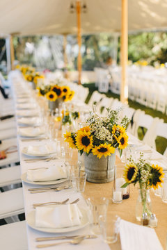 Wedding Reception Table with Sunflowers