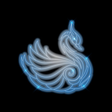 Swan bird neon shiny vector illustration