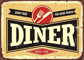 Fototapeta premium Diner retro sign board. Good food for good people. Vintage vector illustration.