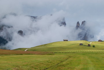 Sciliar surrounded by the fog in the Dolomites
