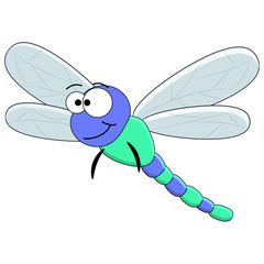 Cute cartoon vector dragonfly isolated on white background. Cartoon insects.