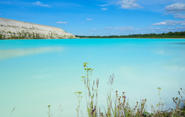 Alkaline lake with industrial wasteland