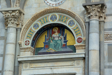 detail of paint on the facade of Duomo, Pisa, UNESCO World Heritage Site, Tuscany, Italy, Europe 