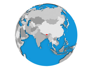 Bhutan on globe isolated
