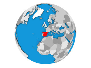 Spain on globe isolated