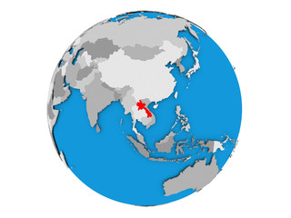Laos on globe isolated