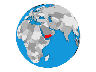 Yemen on globe isolated