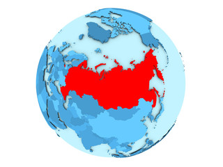 Russia on blue globe isolated