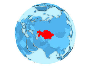 Kazakhstan on blue globe isolated