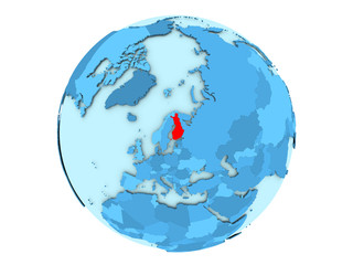 Finland on blue globe isolated