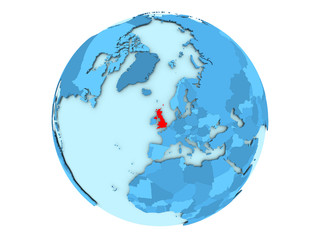 United Kingdom on blue globe isolated
