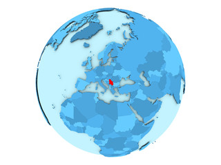 Obraz premium Serbia on blue globe isolated