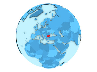 Bulgaria on blue globe isolated