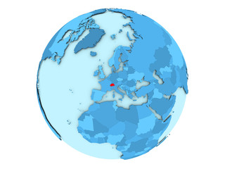 Switzerland on blue globe isolated